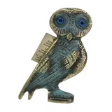 Owl – Flat Bronze Sculpture – 7 cm – Blue & Gold