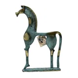 Geometric Horse on Base – Sculpture – 62 cm – Blue & Gold