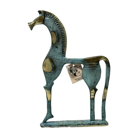 Geometric Horse on Base – Sculpture – 62 cm – Blue & Gold