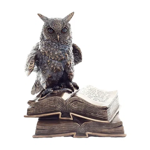 Wise Owl on Books — Bronze-Finish Statue – 17 cm – view 1