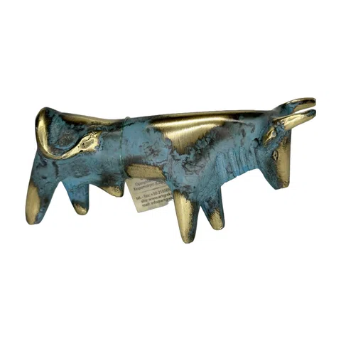 Minoan Cretan Bull – Bronze Sculpture – 5 cm – Blue & Gold