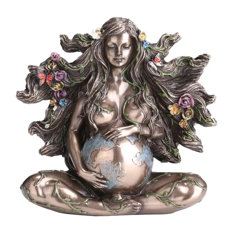 Gaia — Pregnant Mother Earth with Butterflies — Bronze Finish Statue, 12.5 cm – view 1