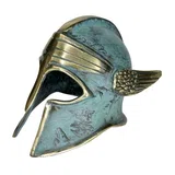 Winged Corinthian Helmet – Bronze Sculpture – 12 cm – Blue & Gold