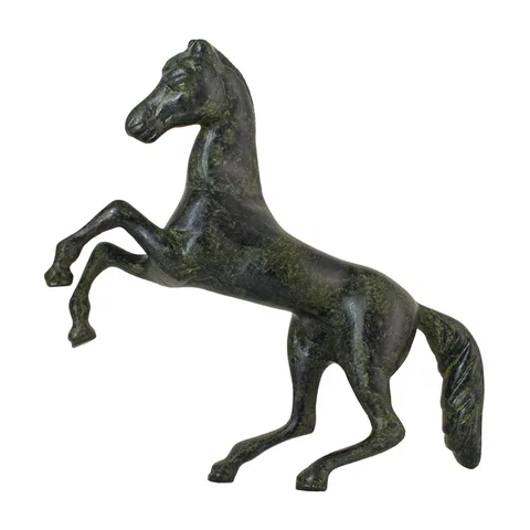 Rearing Horse – Solid Bronze Sculpture – 15 cm – Dark Green