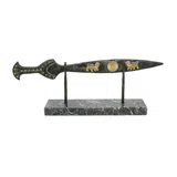 Decorative Sword with Lions on Marble Base – 13 cm