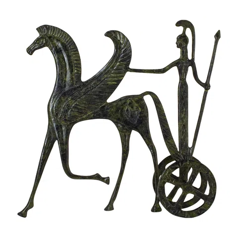 Athena in a Chariot with Pegasus – Bronze Sculpture – 12 cm – Dark Green