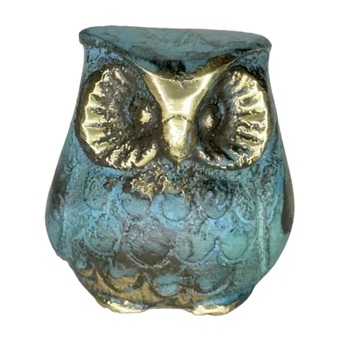 Forward-Facing Owl – Solid Sculpture – 3 cm – Blue & Gold