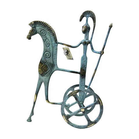 Athena's Chariot with Spear – Bronze Sculpture – 21 cm – Blue & Gold