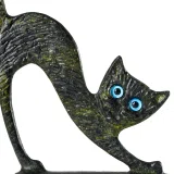 Crouching Cat on Base – Bronze Sculpture – 15 cm – Dark Green
