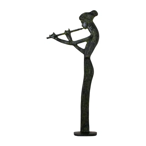 Woman Playing a Flute – Bronze Sculpture – 76 cm – Dark Green