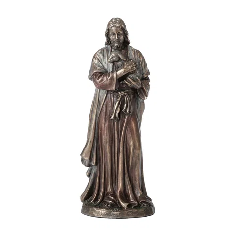 Jesus, the Good Shepherd – Bronze-Finish Resin Statue – 16 cm – view 1