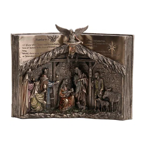 The Nativity on a Bible Base – Bronze-Finish Statue – 29.5 cm – view 1
