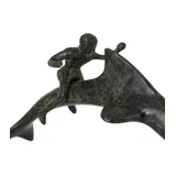 Dolphin with Boy Rider – Bronze Sculpture – 8 cm – Dark Green