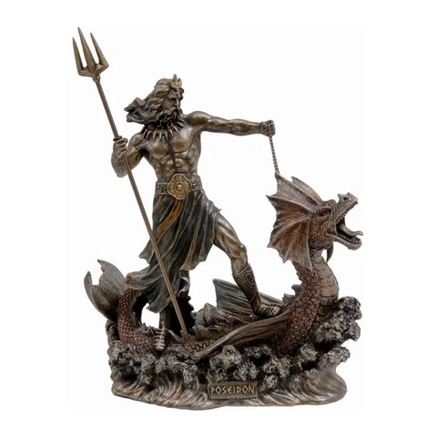 Poseidon Riding a Sea Dragon – Bronze-Finish Statue – 20 cm – view 1