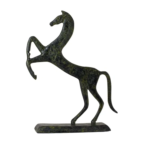 Rearing Horse – Flat Bronze Sculpture – 19 cm – Dark Green