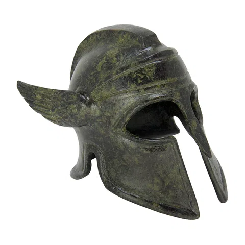 Winged Corinthian Helmet – Bronze Sculpture – 12 cm – Dark Green