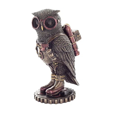 Steampunk Mechanical Owl — Bronze Finish Statue, 16 cm – view 1