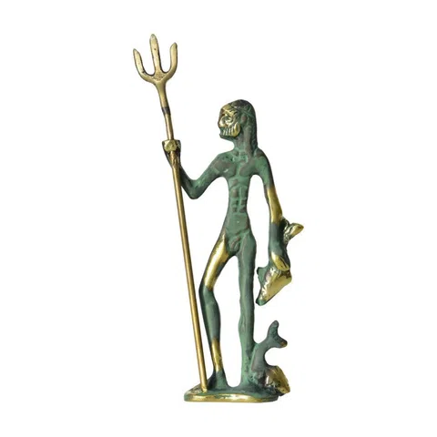 Poseidon with Two Fish Statue by Bronze Pavlakis