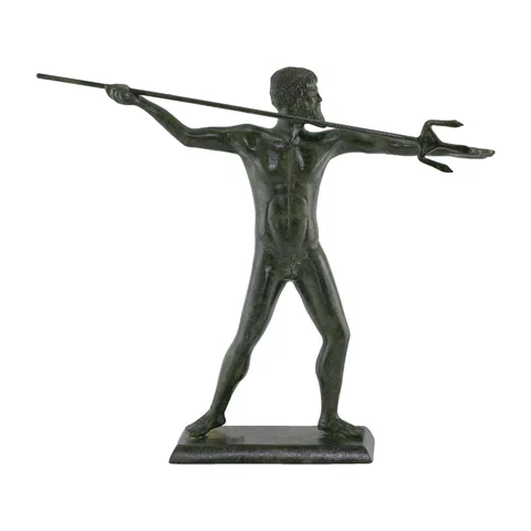 Poseidon with Raised Trident – Solid Sculpture – 23 cm – Dark Green