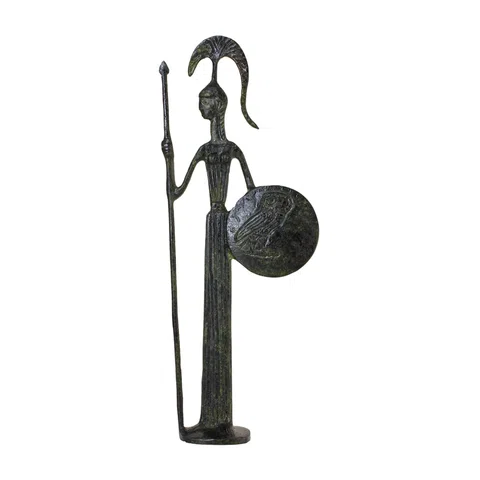 Athena with Shield and Spear – Bronze Sculpture – 25 cm – Dark Green