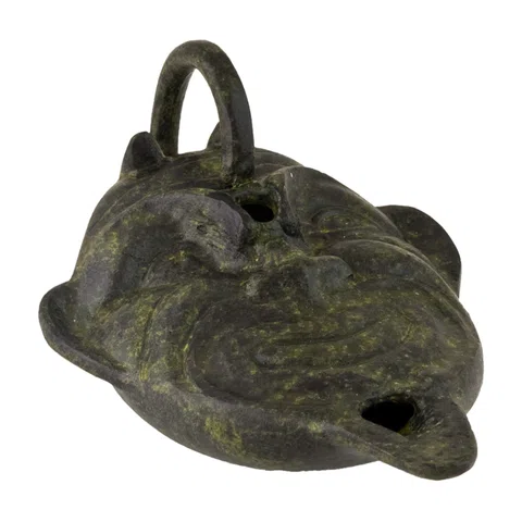 Bronze Oil Lamp with Satyr – 6 cm – Dark Green