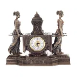 Table Clock with Two Female Figures — Bronze-Finish Decorative Clock – 30 × 36 cm