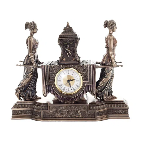 Table Clock with Two Female Figures — Bronze-Finish Decorative Clock – 30 × 36 cm – view 1