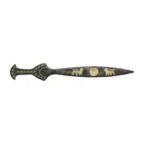Decorative Sword with Lions on Marble Base – 13 cm – Dark Green