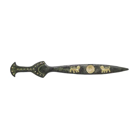 Decorative Warrior's Sword with Lions – 34 cm Long – Dark Green