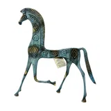 Mycenaean Geometric Horse – Bronze Sculpture – 11 cm – Blue & Gold