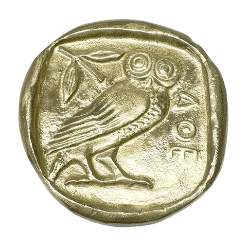 Bronze Owl Paperweight – 8 cm Diameter – Gold
