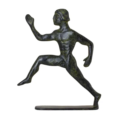 Ancient Olympic Runner – Solid Bronze Sculpture – 13 cm – Dark Green