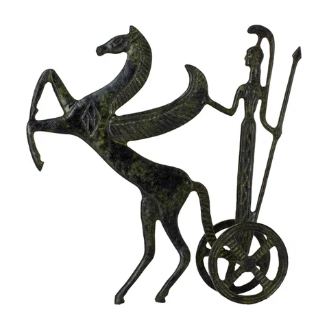 Athena in a Chariot with Pegasus – Sculpture – 19 cm – Dark Green