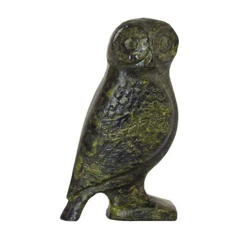 Owl with Tail – Solid Bronze Sculpture – 4 cm – Dark Green