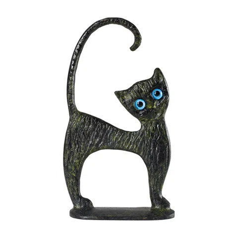 Cat on Base – Bronze Sculpture – 15 cm – Dark Green