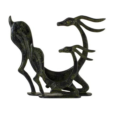 Two Deer – Bronze Sculpture – 15 cm – Dark Green