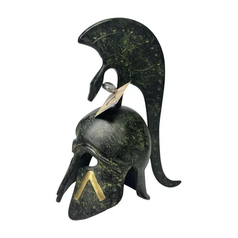 Spartan Helmet with Lambda and Tall Crest – 16 cm – Dark Green