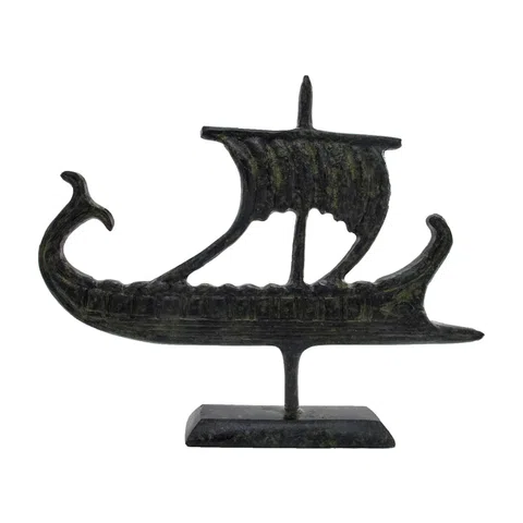 Ancient Greek Trireme – Flat Sculpture – 12 cm – Dark Green