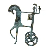 Athena's Chariot with Owl – Bronze Sculpture – 12 cm – Blue & Gold