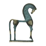 Horse with Lowered Head on Base – Flat Sculpture – 16 cm – Blue & Gold