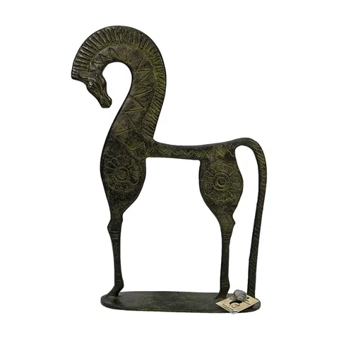 Horse with Lowered Head on Base – Flat Sculpture – 10 cm – Dark Green
