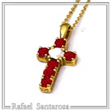 Tiny Cross Necklace: Hand Sculpted Alabaster Rose Flowers 18K Gold Filled Sterling Silver Cross
