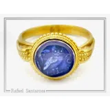 Athena Owl Coin Tetradrachm Ring: Blue Transparent Enamel on 18K Gold-Filled Filigree Sterling Silver