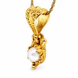 Natural Pearl Necklace: Byzantine Filigree 18K Gold-Filled Pendant