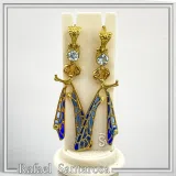 Art Nouveau Dragonfly feather Sterling Silver Earrings Gold Filled Blue Enamel Sky Blue Topaz Handmade Jewelry