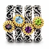 Genuine Gemstones Stacking Ring: Oxidized Sterling Silver & Gold-Filled Bezel