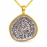 Ancient Greek Calendar Charm Phaistos Disc Pendant: Oxidized Sterling Silver, 18k Gold-Filled,