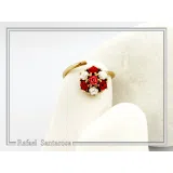 Red & White Roses Alabaster Gems Bouquet Adjustable Floral Statement Ring: 18k Gold Filled Silver
