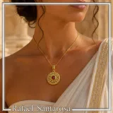 Ancient Greek Flower Museum Replica Pendant, Sterling Silver 18K Gold Filled Natural Garnet Necklace
