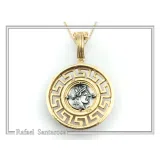 Athenian Owl Coin Pendant: 18k Gold-Filled Sterling Silver Greek Key Necklace